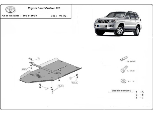 Oceľový kryt prevodovky Toyota Land Cruiser J120 (2002-2009)Toyota Land Cruiser