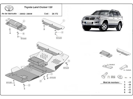 Oceľový kryt motora Toyota Land Cruiser J120 (2002-2009)Toyota Land Cruiser