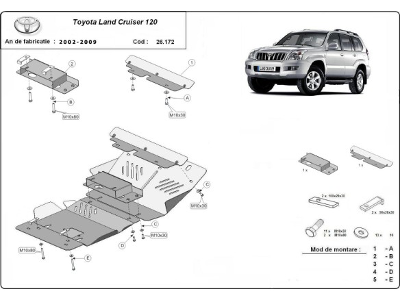 Oceľový kryt motora Toyota Land Cruiser J120 (2002-2009)Toyota Land Cruiser