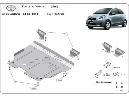 Oceľový kryt motora Toyota Yaris - diesel (2005-2011)Toyota Yaris