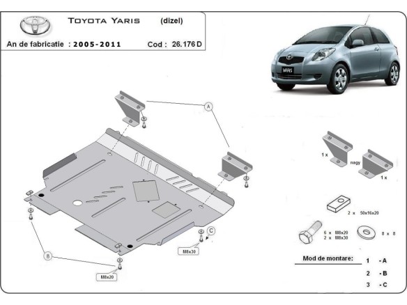 Oceľový kryt motora Toyota Yaris - diesel (2005-2011)Toyota Yaris