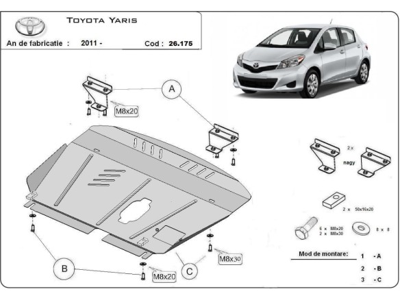 Oceľový kryt motora Toyota Yaris (2011-2020)Toyota Yaris