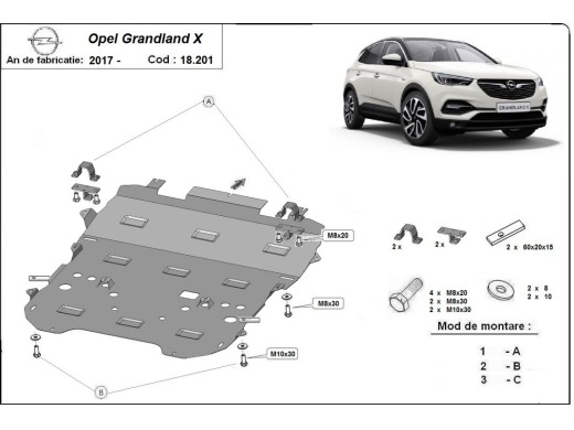 Oceľový kryt motora Opel Grandland X (2017-2026)