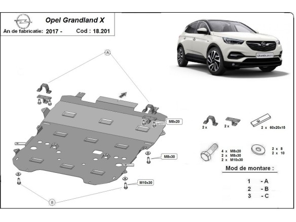 Oceľový kryt motora Opel Grandland X (2017-2026)