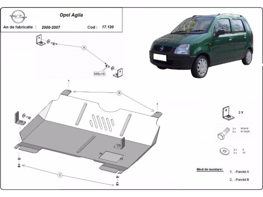 Oceľový kryt motora Opel Agila (H00) (2000-2007)Opel Agila