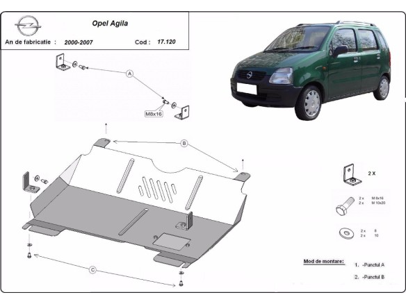 Oceľový kryt motora Opel Agila (H00) (2000-2007)Opel Agila