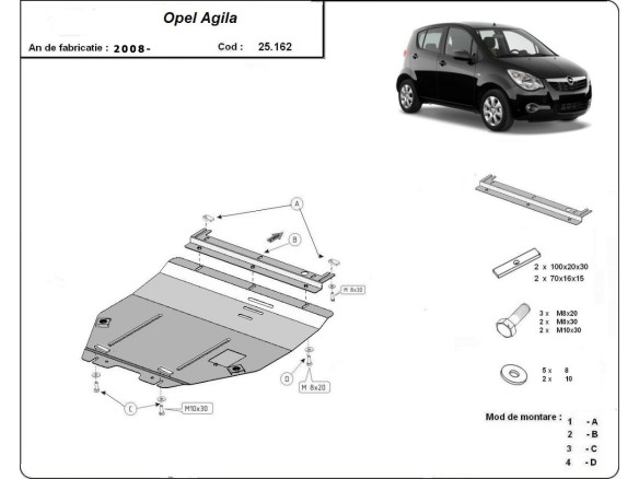 Oceľový kryt motora Opel Agila (H08) (2007-2014)Opel Agila