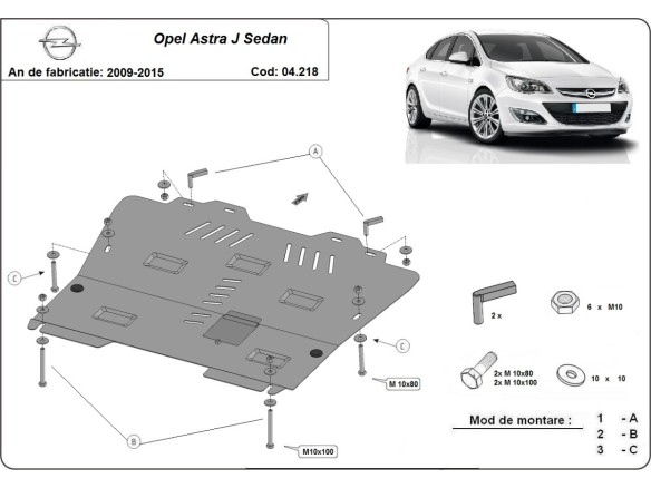 Oceľový kryt motora Opel Astra J Sedan (2009-2015)Opel Astra