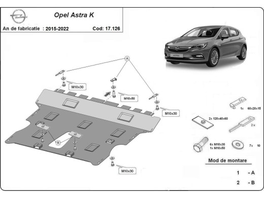 Oceľový kryt motora Opel Astra K (2015-2022)Opel Astra