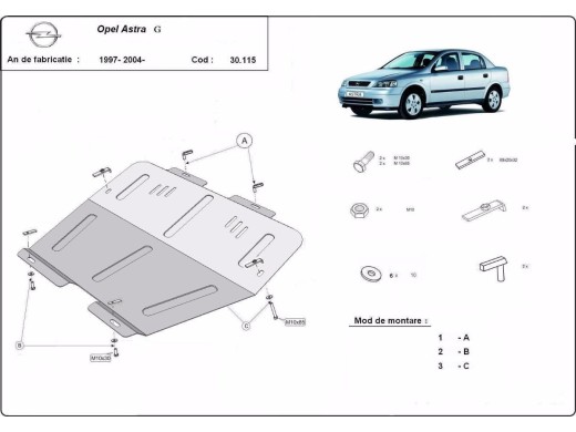 Oceľový kryt motora Opel Astra G (1997-2004)Opel Astra