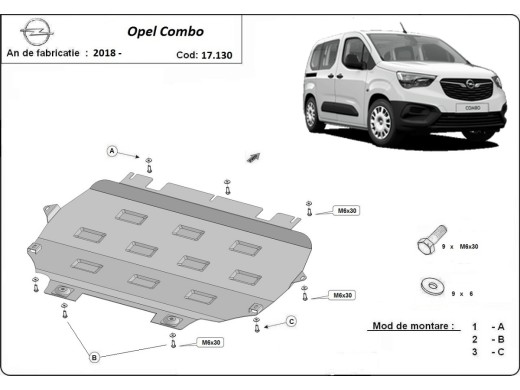 Oceľový kryt motora Opel Combo (2018-2025)Opel Combo