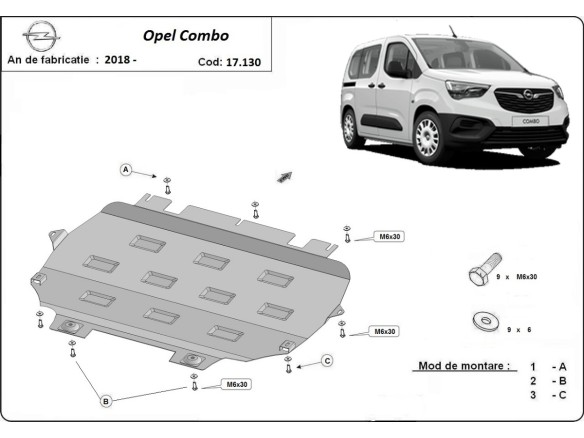 Oceľový kryt motora Opel Combo (2018-2026)