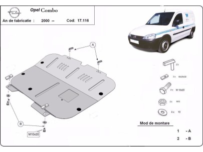 Oceľový kryt motora Opel Combo (2000-2010) 2