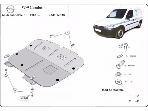 Oceľový kryt motora Opel Combo (2000-2010)Opel Combo