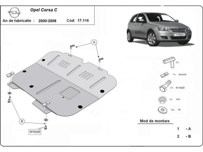Oceľový kryt motora Opel Corsa C (2000-2006) 2