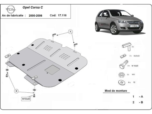 Oceľový kryt motora Opel Corsa C (2000-2006)Opel Corsa