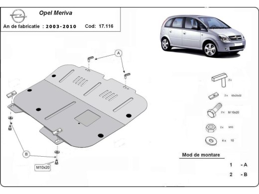 Oceľový kryt motora Opel Meriva (2003-2010)Opel Meriva