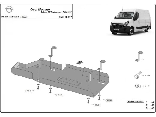 Oceľový kryt AdBlue Opel Movano (2022-2025)Opel Movano