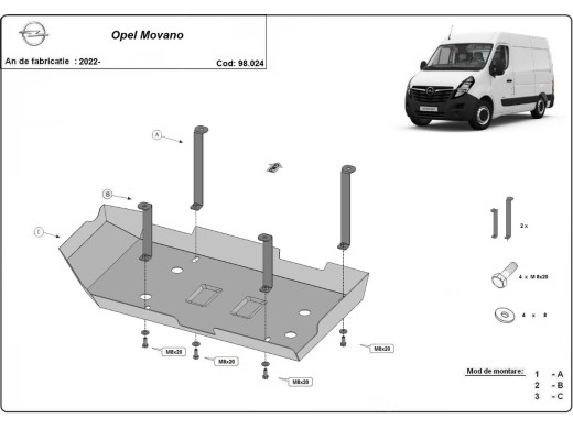 Oceľový kryt AdBlue Opel Movano (2022-2026)