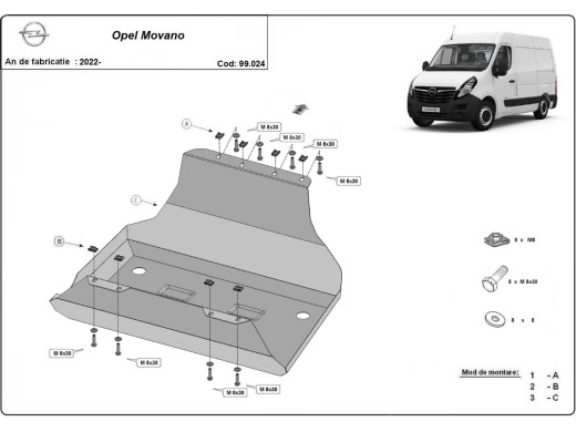 Oceľový kryt palivovej nádrže Opel Movano (2022-2026)
