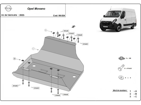 Oceľový kryt palivovej nádrže Opel Movano (2022-2025)Opel Movano