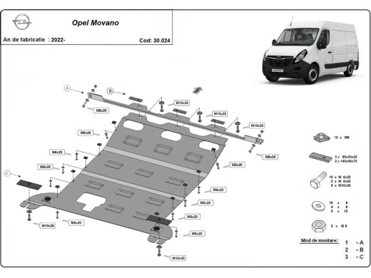 Oceľový kryt motora Opel Movano (2022-2025)Opel Movano