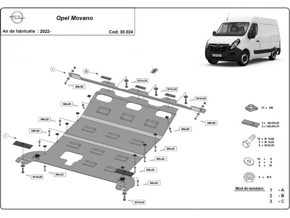 Oceľový kryt motora Opel Movano (2022-2026)