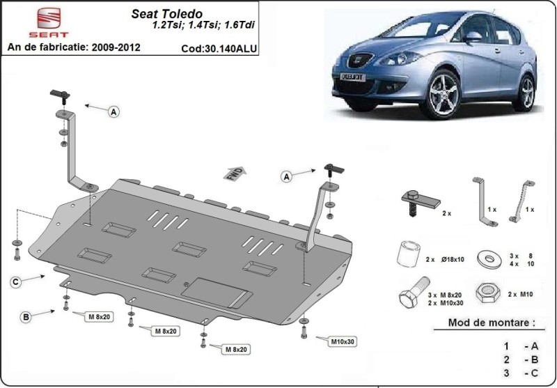 Hliníkový kryt motora Seat Toledo (2009-2012)