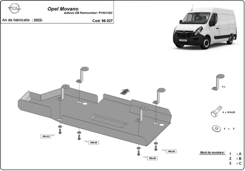 Oceľový kryt AdBlue Opel Vauxhall Movano (2022-2026)