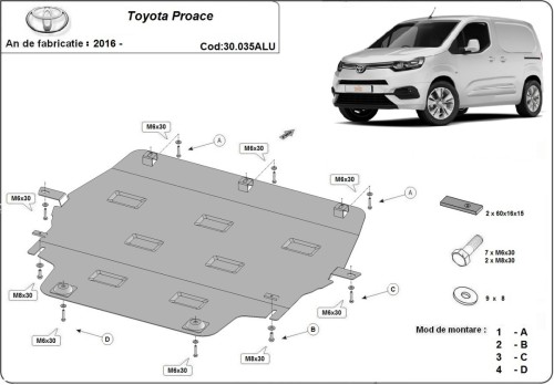 Hliníkový kryt motora Toyota Proace (2016-2026)
