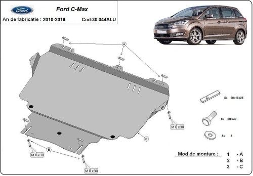 Hliníkový kryt motora Ford C-Max (2010-2019) Hliníkový kryt motora Ford C-Max (2010-2019)