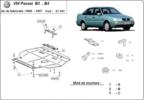 Oceľový kryt motora VW Passat B5 (1988-1997)