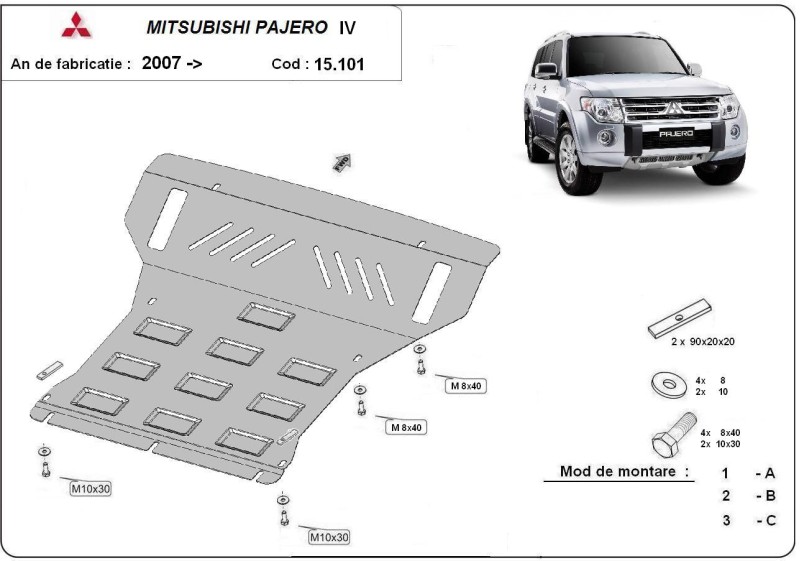 Stalowa Osłona pod silnik Mitsubishi Pajero 4 (V80, V90) (2007-2021)