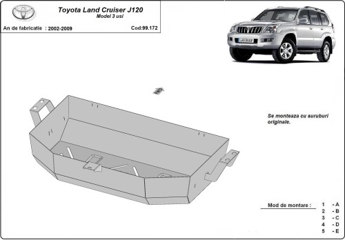 Oceľový kryt palivovej nádrže Toyota Land Cruiser J120 - tylko dla wersji 3-drzwiowej (2002-2009)