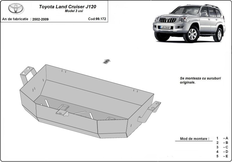 Oceľový kryt palivovej nádrže Toyota Land Cruiser J120 - tylko dla wersji 3-drzwiowej (2002-2009)