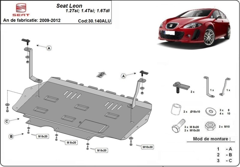 Hliníkový kryt motora Seat Leon (2009-2012)