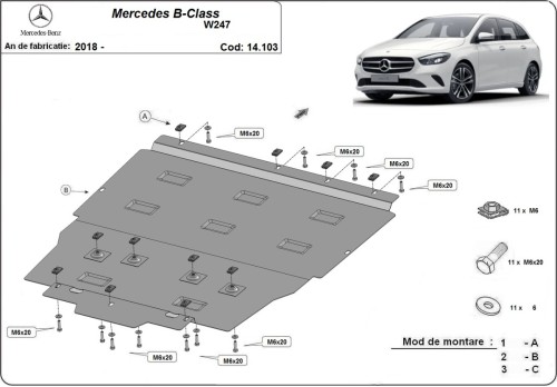 Oceľový kryt motora Mercedes B-Class (2018-2026)