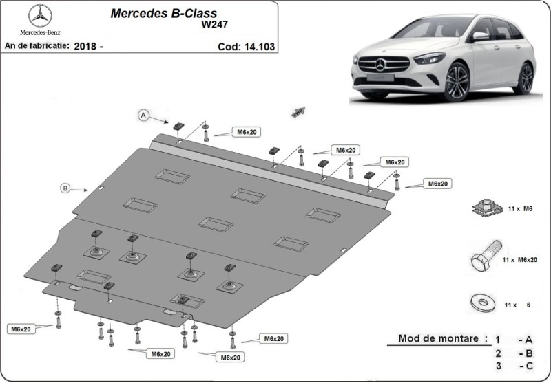 Oceľový kryt motora Mercedes B-Class (2018-2026)
