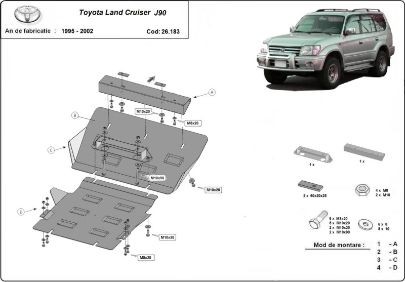 Oceľový kryt motora Toyota Land Cruiser (1995-2002)