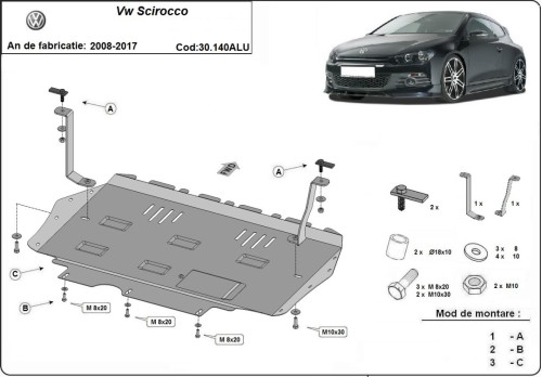Hliníkový kryt motora Volkswagen Scirocco (2008-2017)