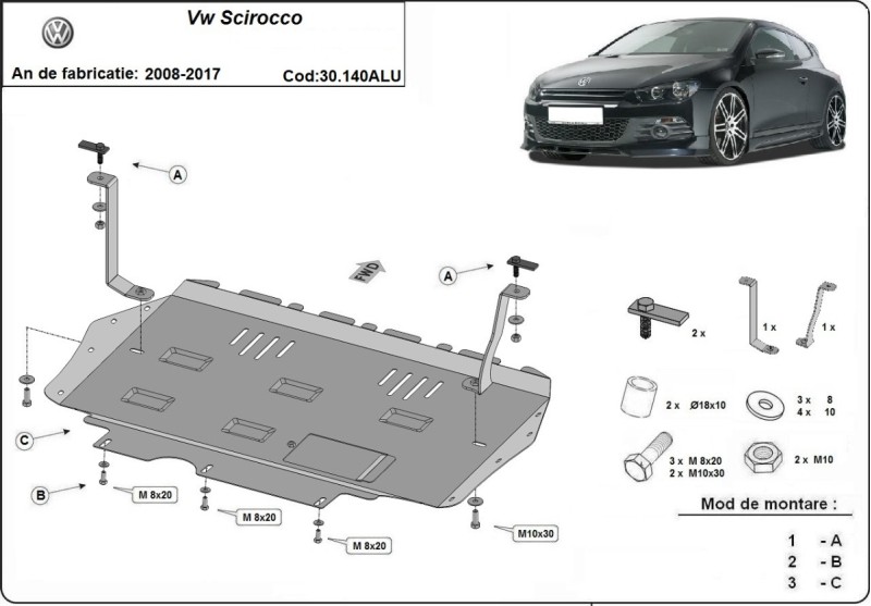 Stalowa Osłona pod silnik Volkswagen Scirocco Aluminium (2008-2017)