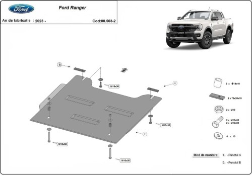 Oceľový kryt reduktora Ford Ranger (2023-2026)