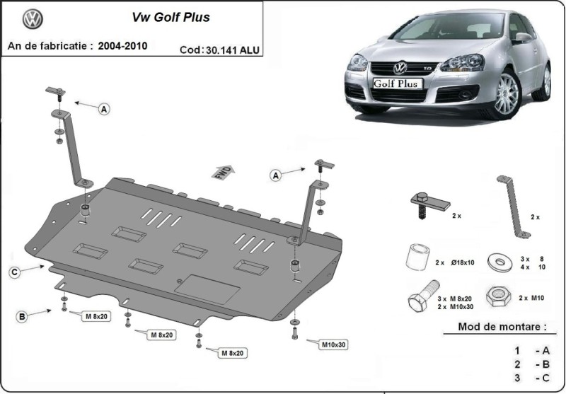 Hliníkový kryt motora Volkswagen Golf (2004-2010)