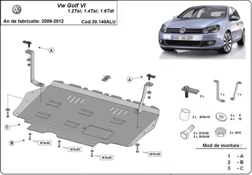 Hliníkový kryt motora Volkswagen Golf (2009-2012)
