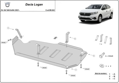 Oceľový kryt palivovej nádrže Dacia Logan III (2021-2026)