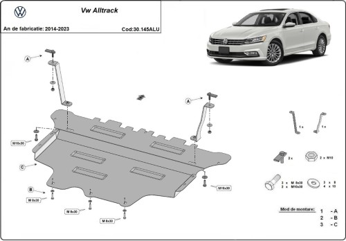 Hliníkový kryt motora Volkswagen Passat (2014-2023)