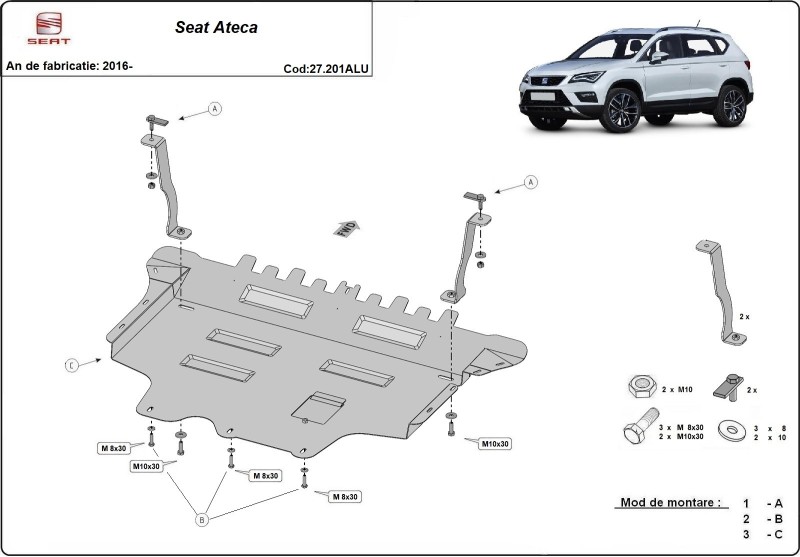 Hliníkový kryt motora Seat Ateca (2016-2026)