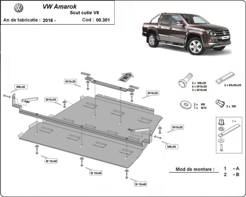 Oceľový kryt motora Volkswagen Amarok (2016-2022)