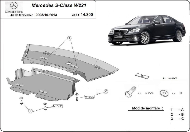 Oceľový kryt motora Mercedes V-Class W447 2.2 D, 4x2 (2005-2013)