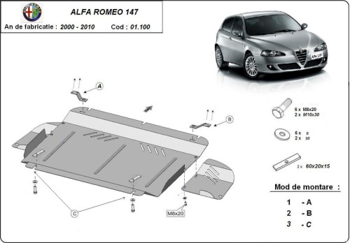 Oceľový kryt motora Alfa Romeo 147 (2000-2010)